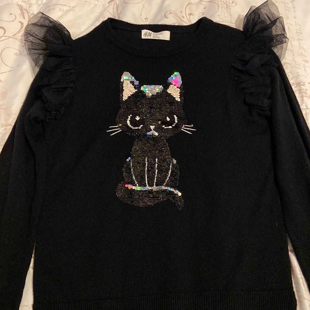 H&M, Size 8/10 kids, Black cat sweater